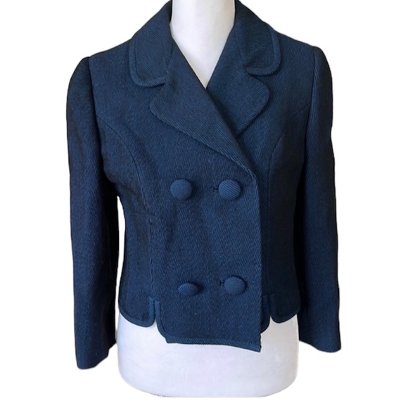 Vintage Lord and Taylor Navy and Black Striped Cropped Jacket Size Small - Picture 1 of 15